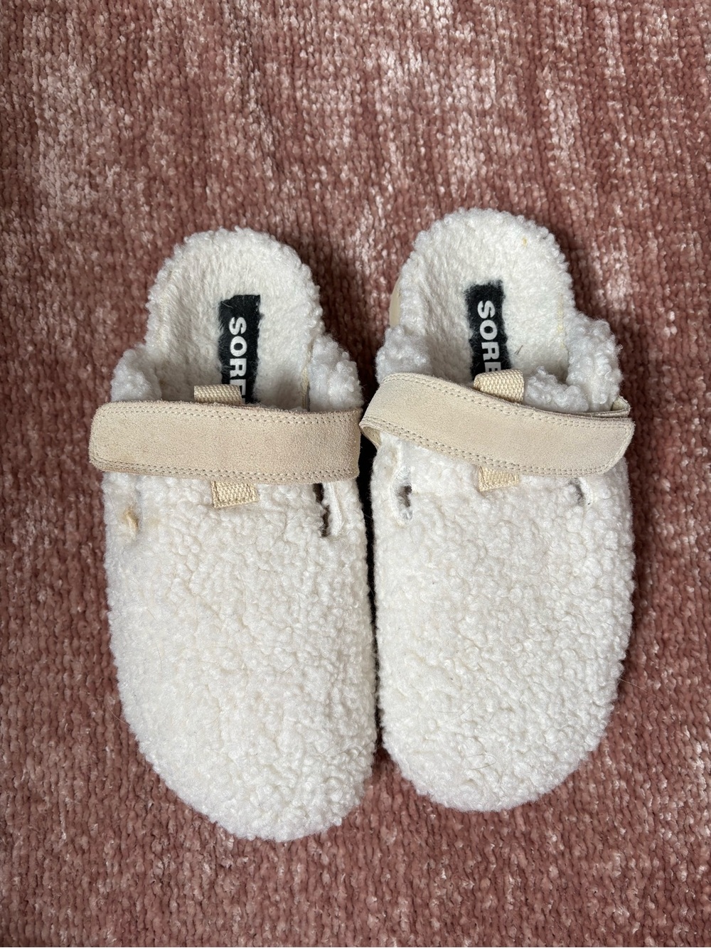 Sorel Cream Sherpa Slip-On Clogs with Adjustable Strap